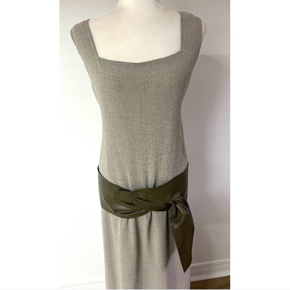 French Vintage 1980s Olive Leather Belt – Wide Draping Hip or Waist - Picture 12 of 16
